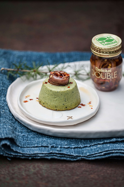 Creamy Broccoli Flan with Double Anchovies with Chilli