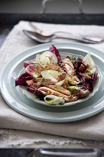 Radicchio Salad with Mackerel Fillets, Apple and Raisins