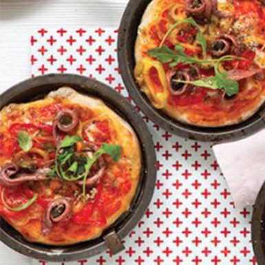 Tomato Pizzas with Peppers Anchovies and Capers | Delicius
