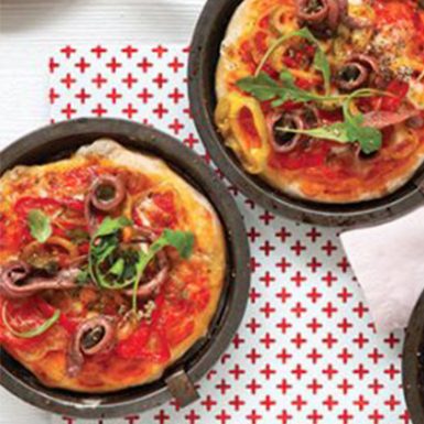 Tomato Pizzas with Peppers Anchovies and Capers | Delicius