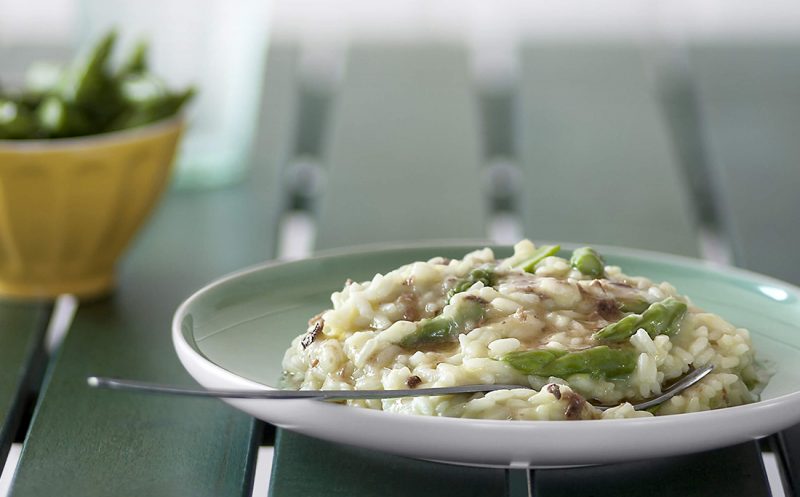 Anchovy Creamed Rice with Asparagus
