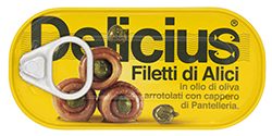 Filetti di Alici in olio di Oliva Arrotolati con Cappero 46g Scatolina