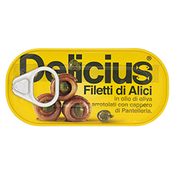 Filetti di Alici in olio di Oliva Arrotolati con Cappero 46g Scatolina