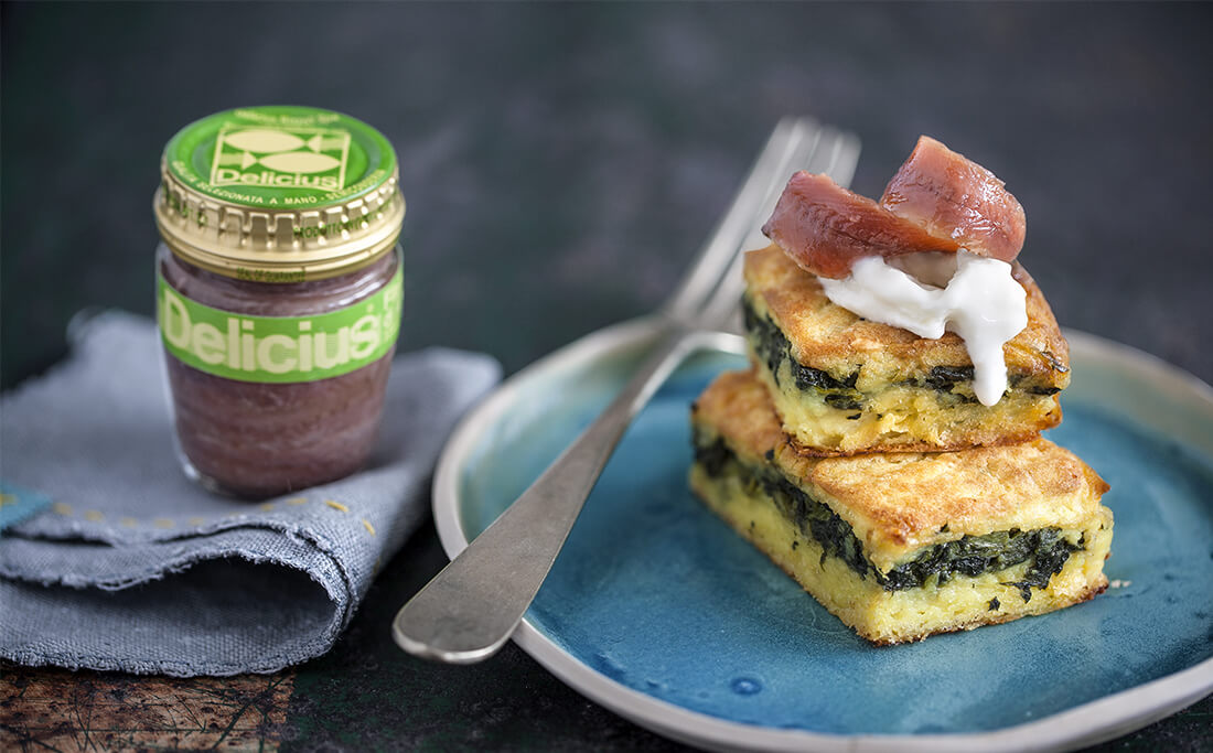 Mini Gateau di Patate alla Stracciatella con Acciuga