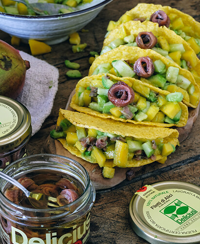 Avocado and Mango Tacos with Anchovies