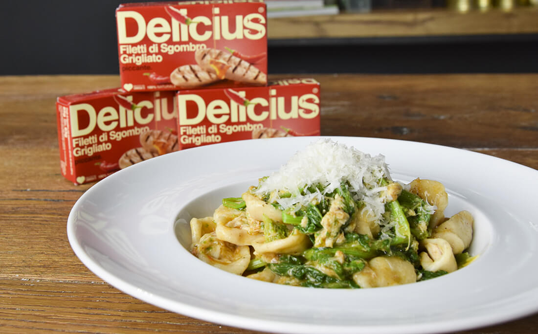 Grano Arso Orecchiette with Turnip Greens and Spicy Mackerel