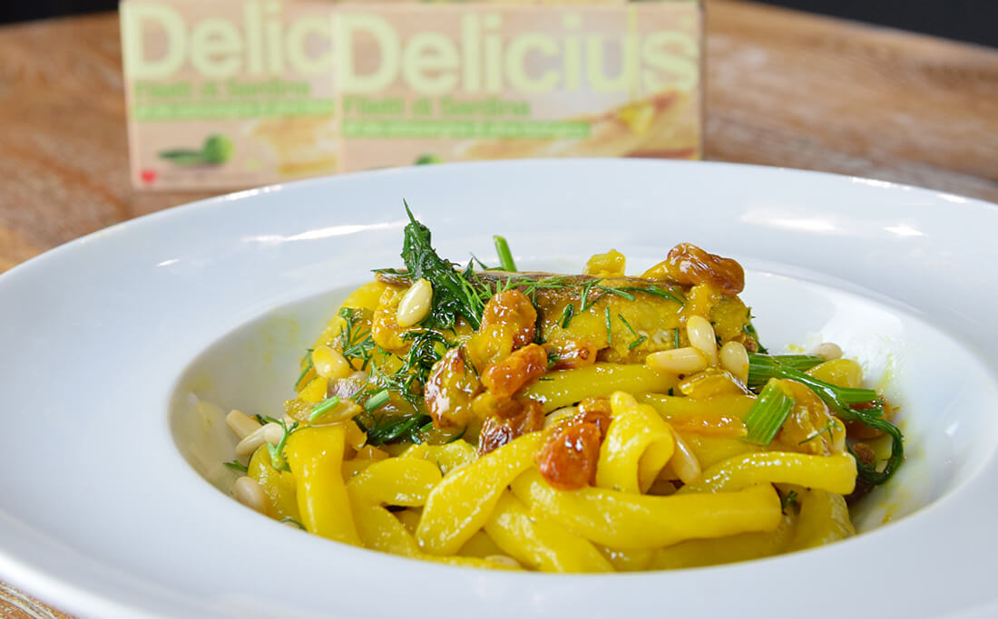 Pici Pasta with Sardines, Saffron, Raisins and Fennel Herbs