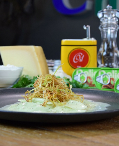 Ricotta, Green Sauce and Fried Leek Ravioli