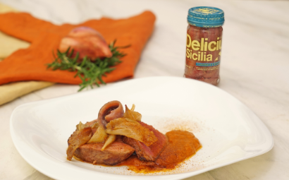 Filetto di manzo con salsa allo scalogno e Alici Delicius del Canale di Sicilia