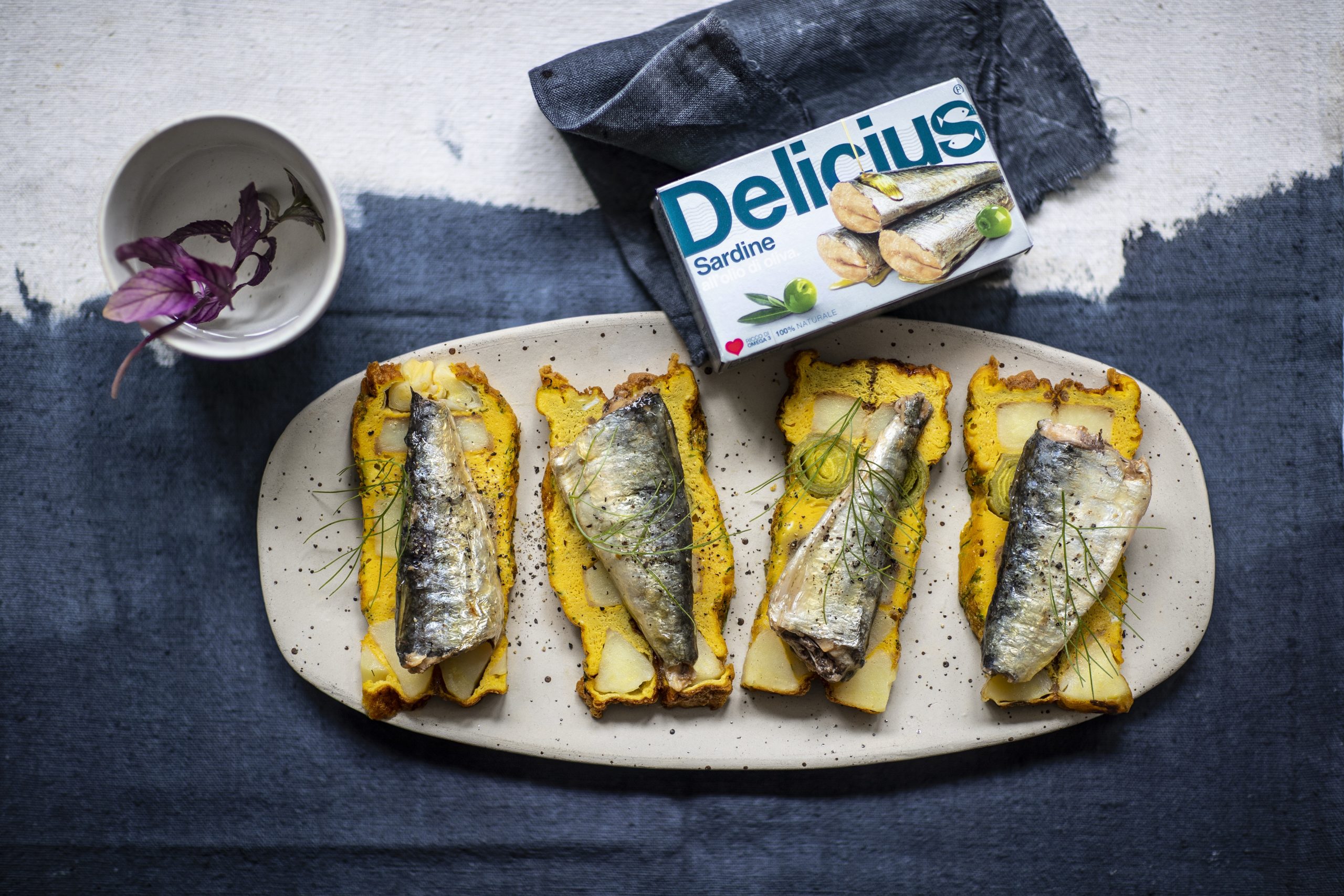 Potato and leek tortilla with Sardines Delicius